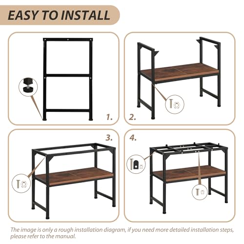 10-20 Gallon Fish Tank Stand, Metal Aquarium Stand with Adjustable Non-Slip Foot and Wooden Shelf, Reptile Tank Stand Easy to Assemble for Home Office, Firm and Steady(Tank not Included) - color: BLACK-01