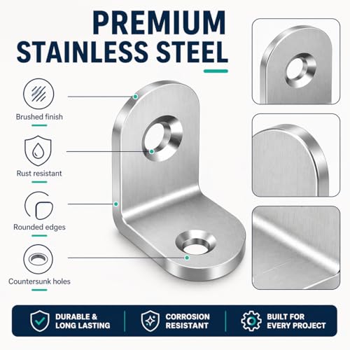 40PCS Stainless Steel L Brackets with 80 Screws, Small Right Angle Corner Braces, 0.79 x 0.79 Inch Metal Brackets for Shelves, Cabinets, Drawers, Chairs and Wood Furniture.