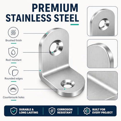 40PCS Stainless Steel L Brackets with 80 Screws, Small Right Angle Corner Braces, 0.79 x 0.79 Inch Metal Brackets for Shelves, Cabinets, Drawers, Chairs and Wood Furniture.