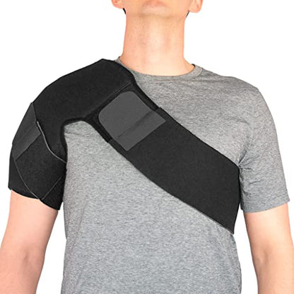 Universal Shoulder Compression Support – Hot and Cold Therapy System Adjustable Shoulder Brace with Direct Stick Packs & Dual Compression Straps – Breathable & Hypoallergenic Design - style: Shoulder