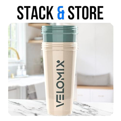 VELOMIX 2 Pack 28oz Protein Shaker Bottle for Protein Mixes, Blue/Beige - color: A9) Blue / Beige