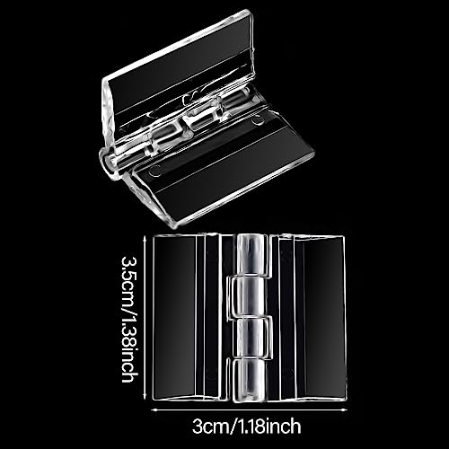 12 Pcs Plastic Acrylic Hinges - Self Adhesive Clear Small Hinges for Cabinet Aquarium Lid Furniture Display Stand, 35x30mm