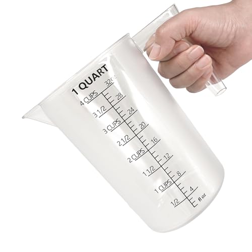 Plastic Measuring Cup with Handle – 32oz & 64oz (1000ml & 2000ml), Durable Pitcher for Pool Chemicals, Lawn Care, Liquid Mixing, Pet Food, Lab & More