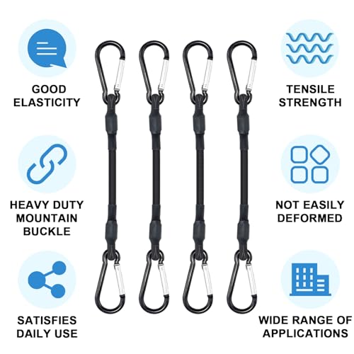 SDTC Tech 8IN Mini Short Bungee Cords with Carabiner Hooks - size: 8 inch-4 pack