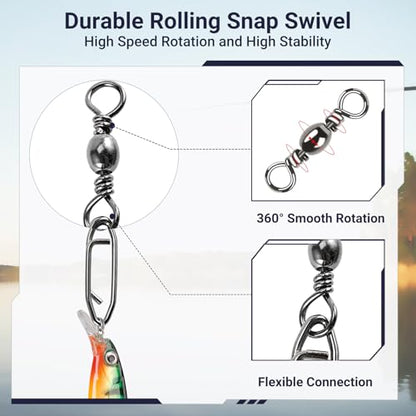 High Strength Fishing Swivels Stainless Clips Steel Snap Swivels Barrel Connector Saltwater Swivel Fishing Rolling Black Nickel - size: Size 2+M (73lb) 50 pcs