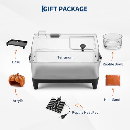 Garvee Reptile Tank Starter Kit, Reptile Terrarium with Lid, Heating Pad, Hygrometer, Bowl,Hide, Sand, Acrylic Small Reptile Habitat for Reptiles, Tarantula, Lizards, Frogs, Geckos or Hermit Crabs