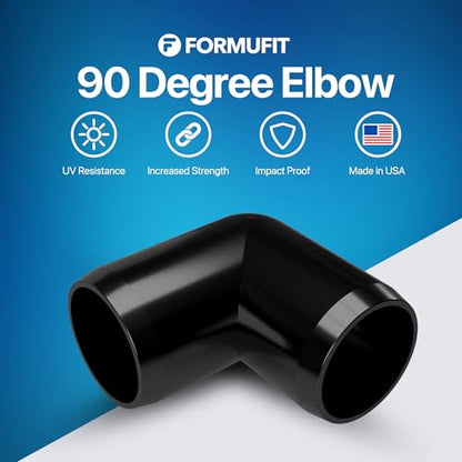 1” 90 Degree Elbow Furniture Grade PVC Fitting in Black, Made in USA, UV-Resistant, Impact-Proof, 1.315” Actual Socket Diameter (Pack of 4) - F00190E-BK-4 - color: Black