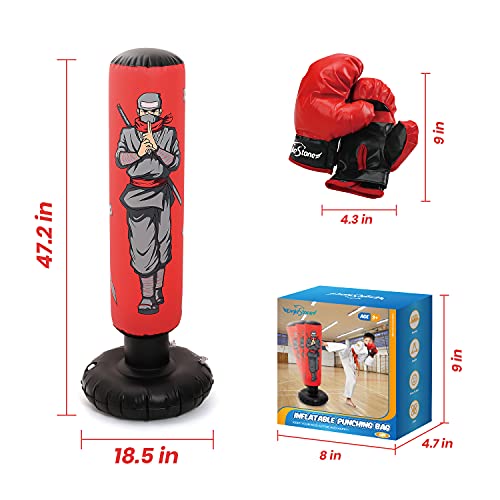 47" Kids Inflatable Punching Bag with Gloves, Boxing Bag Toy for Boy Girl