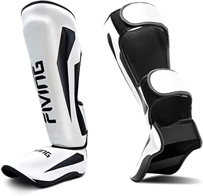 MMA Martial Arts Shin Guards,Muay Thai | Padded, Adjustable, Instep Protection, Muay Thai,Kickboxing,MMA Training, Professional Equipment - color: White, size: X-Large