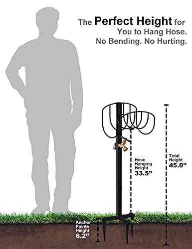 Freestanding Garden Hose Holder Stake with Brass Faucet, Heavy Duty Metal Water Pipe Storage Stand Rack for Outdoor - color: Wave With Faucet