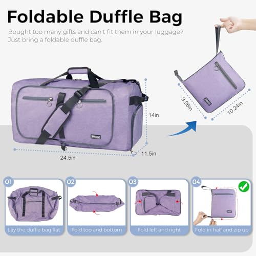 Fmeida 65L Duffle Bag Foldable Travel Duffel Bags for Men Women Travel Bag - color: Textured Purple