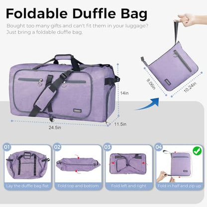 Fmeida 65L Duffle Bag Foldable Travel Duffel Bags for Men Women Travel Bag - color: Textured Purple