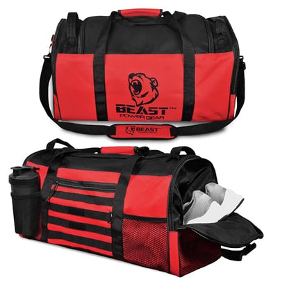 Gym Duffle Bag- Workout, Boxing, MMA, Sports Bag with Shoes Compartment and Adjustable Shoulder Strap for Men and Women (Red) - color: Red