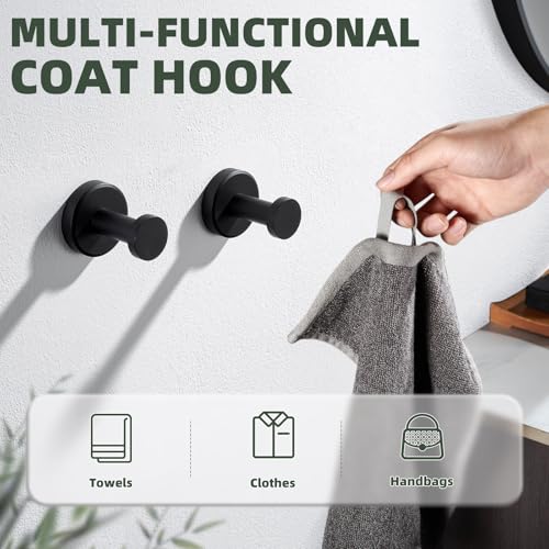 APLusee Matte Black Towel Hooks, Space-Saving for Bathroom Shower, 2 Pack - color: Matte Black, size: 2 Pack
