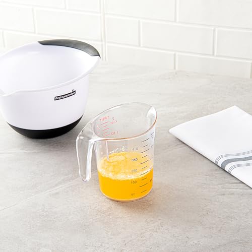 Restaurantware RW Base 1 Pint Measuring Jar 1 Durable Measuring Beaker - Metric And Imperial Units V-Shaped Spout Clear Plastic Measuring Cup Handle With Thumb-Grip Tolerates Up To 248F - color: Clear, size: 5.25" × 3.75" × 5.00"