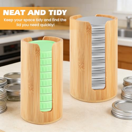 2 Pack Mason Jar Lid Organizer, Bamboo Vertical Storage Holder for Home Kitchen Organization & Tumbler Lids, Wooden Storage Accessories for Mason/Canning/Bamboo Lids(Wide & Regular Mouth)