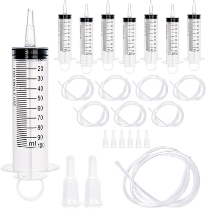 8 Pack 100ml Large Plastic Syringe with 40 inch Handy Plastic Tubing and Connections for Liquid Measuring Watering Pet Feeding