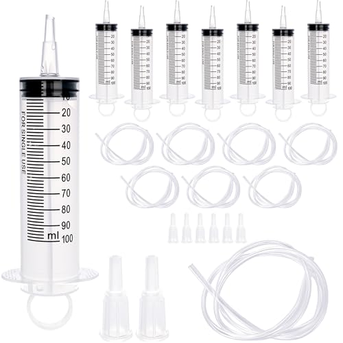8 Pack 100ml Large Plastic Syringe with 40 inch Handy Plastic Tubing and Connections for Liquid Measuring Watering Pet Feeding