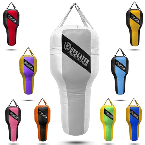 Angle Uppercut Heavy Punching Bag for Boxing & MMA - Customizable Colors, Optional D-Ring, Unfilled/Soft Filled Choices - Made in USA - color: Gray/White, style: Filled Without Bottom D-Ring