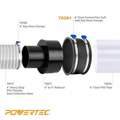 POWERTEC 70260 4 Inch Key Hose Clamp, Thumb Screw Key Adjustable Stainless Steel Hose Clamps for Dust Collection, Dust Collector and Dryer Vent Hose, Pipe Clamp, RV Clamp, Worm Gear Clamp, 10 pack - size: 4 Inch, style: Key clamps (10 PK)