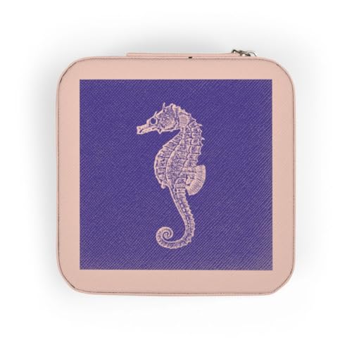 3dRose Navy Blue seahorse print Sea Horse Ocean marine beach aquarium aquatic Jewelry Travel Case Pink