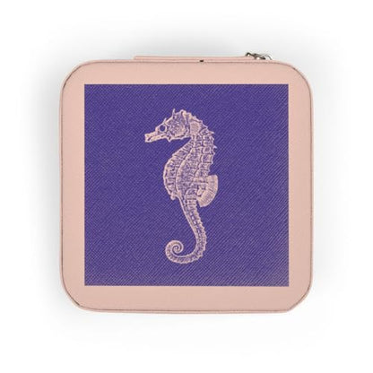 3dRose Navy Blue seahorse print Sea Horse Ocean marine beach aquarium aquatic Jewelry Travel Case Pink