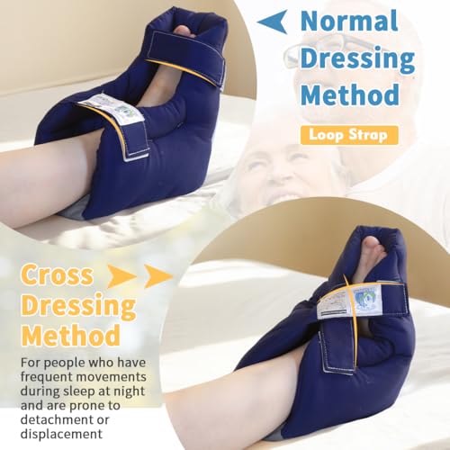 EZ Assitive Heel Protector Sleeves – Open Heel Design for Pressure Relief, Adjustable Straps, Soft & Breathable Fabric, Fits Both Feet (1pc) – Ideal for Bedridden, Elderly & Diabetic Care - color: Navy Blue