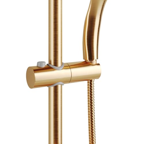 PULSE ShowerSpas Kauai III Brushed Gold Rain Shower Head with Handheld Spray - 1.8 GPM, 8" Showerhead, 5-Function HandShower, Adjustable Slide Bar - Shower Heads with Handheld Spray Combo - size: 1.8 Gallon Per Minute, style: Brushed Gold