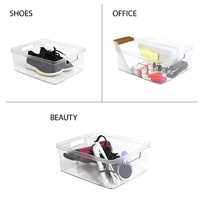 Isaac Jacobs 2-Pack Large Clear Storage Bins (11.5” L x 14” W x 5.5” H) w/Cutout Handles, Plastic Organizer for Home, Office, Kitchen, Fridge/Freezer, Bathroom, BPA Free, Food Safe (Large)
