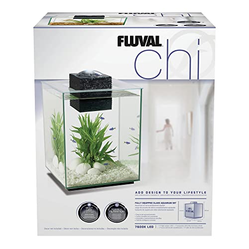 Fluval Chi II Series Aquarium Set, 5-Gallon - Aquarium Tank with Ambient LED Lighting, Flowing Water, and Elegant Design, White