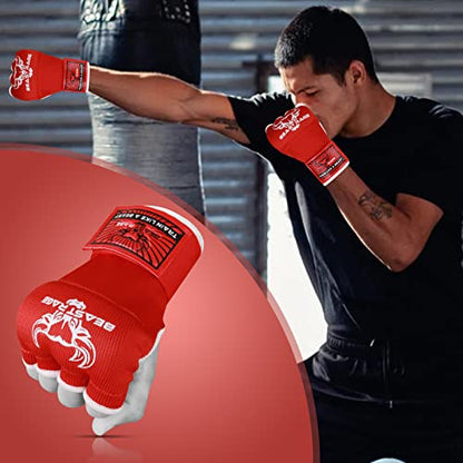 BEAST RAGE Inner Gloves with Hand Wraps Quick Wrap Long 36" Wrist Support MMA Muay Thai Bandages Punching Martial Arts Training Men Women Kickboxing Bandages Under Bag Gloves - color: Red Rage, size: S (Adult)
