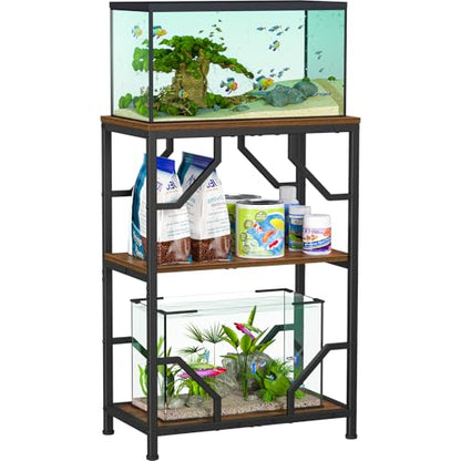 Snughome 10 Gallon Aquarium Stand, Fish Tank Stand with 3 Tier Storage, Heavy Duty Metal Terrarium Stand for Home Office, 21.26" x 11.81" x 30.51", Rustic Brown