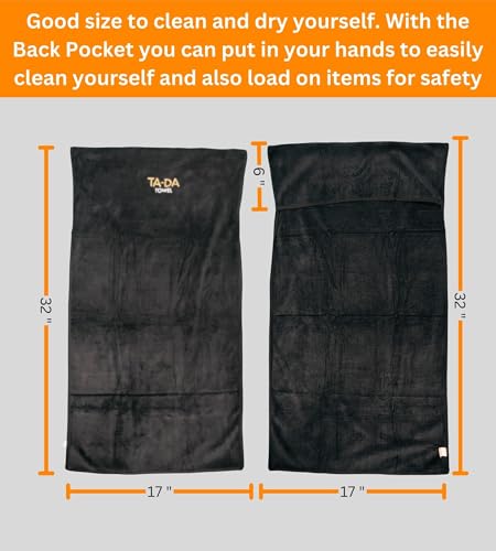 TA-DA Microfiber Towel | Back Pocket Insert on Hands and Fitness Items for Convenience. Sports Fitness Gym Workouts Yoga Pickleball Volleyball Hiking Etc. | 17" Inch X 32" Inch | 6 Pack | Black - color: Black