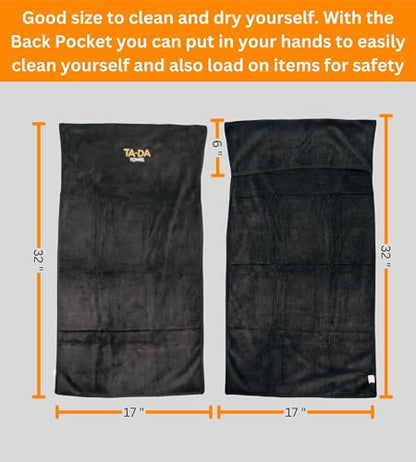 TA-DA Microfiber Towel | Back Pocket Insert on Hands and Fitness Items for Convenience. Sports Fitness Gym Workouts Yoga Pickleball Volleyball Hiking Etc. | 17" Inch X 32" Inch | 6 Pack | Black - color: Black