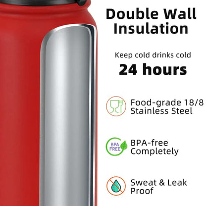 Fanhaw 20 oz Insulated Stainless Steel Water Bottle with Anti-Dust Chug Lid, Leakproof Vacuum Metal Everyday Use Bottle for Kids, Teens & Adults, Back to School Essentials (Red) - color: Red, style: 20 Ounces
