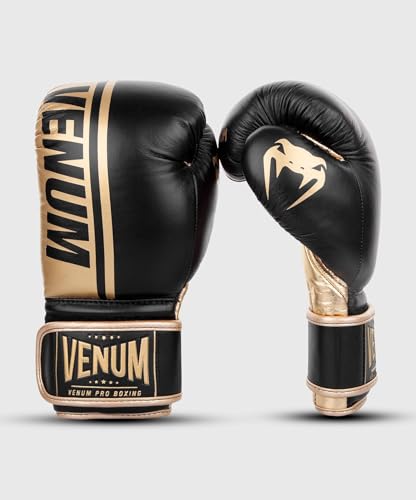 Venum Shield Pro Boxing Gloves - color: Black/Gold, size: 18oz, style: Hook and Loop