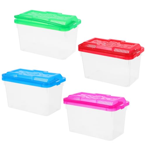 BESPORTBLE 4pcs Mini Handheld Fish Tank with Handle Portable Transparent Aquarium Box for Small Fish Turtles Reptiles and Hamsters for Travel and Pet Transport