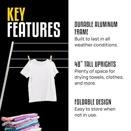 Stromberg Carlson CL-100 Bumper Mounted Clothesline - 48" aluminum foldable travel drying rack for RV Bumper, camper, and outdoor use; 84" hanging space, ideal RV clothesline and camping laundry rack.