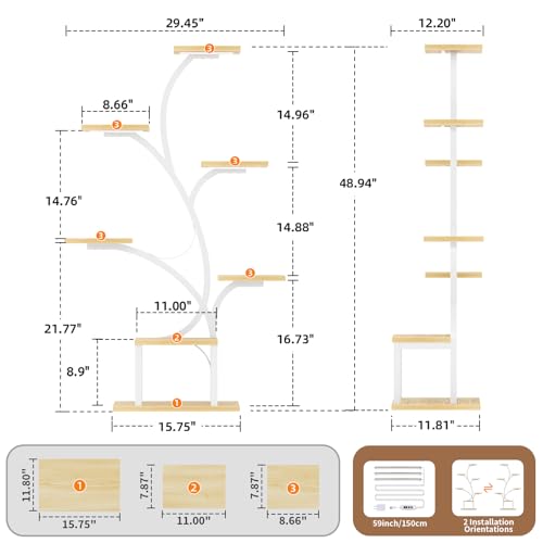 BACEKOLL Plant Stand Indoor with Grow Lights, 7 Tiered Indoor Plant Shelf, 49" Corner Plant Stands for Indoor Plants, Metal Plant Flower Display Shelf, Tree-Shaped Plant Rack for Home, Patio, Natural