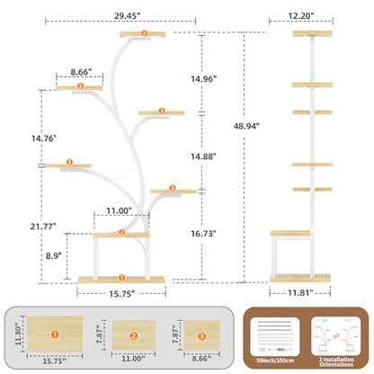 BACEKOLL Plant Stand Indoor with Grow Lights, 7 Tiered Indoor Plant Shelf, 49" Corner Plant Stands for Indoor Plants, Metal Plant Flower Display Shelf, Tree-Shaped Plant Rack for Home, Patio, Natural