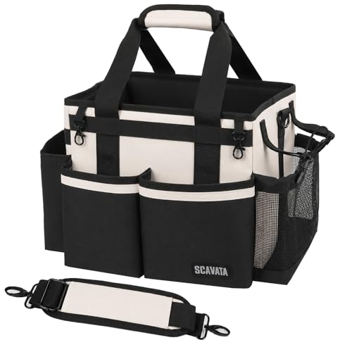 Compact Wearable Cleaning Caddy, Small Cleaning Supplies Organizer with Handle & Shoulder Straps for Housekeepers, under Sink & Car Cleaning Tool Organizers Bag, Cream White - color: CreamWhite