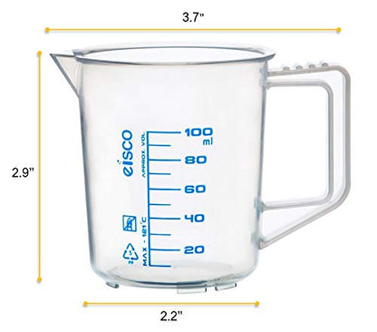 EISCO Measuring Jug, 100ml - Polypropylene - Screen Printed Graduations, Spout & Handle for Easy Pouring - Excellent Optical Clarity