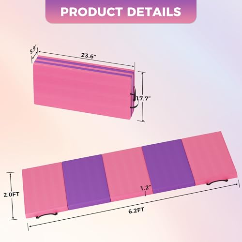 GarveeLife Folding Gymnastics Mat, Exercise Mats & Gymnastics Tumbling Mats, Thick Portable Home Gym Floor Pad for Yoga, Pilates, Aerobics & Martial Arts Training, five Pads Folding design