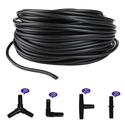 Aquarium 100 Feet Standard 3/16" Black Flexible Airline Tubing with Black Plastic Connectors for Fish Tank,Terrariums, and Hydroponics - size: 100 Feet with connectors
