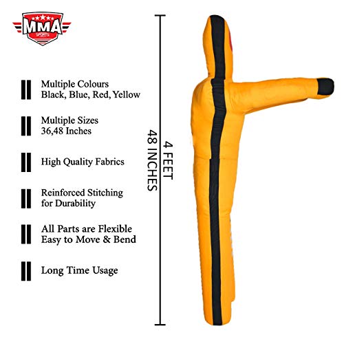 MMA Sports Brazilian JIU Jitsu Grappling Submission Throwing Dummy Punching Heavy Bag Kick Boxing Dummies UNFILLED - color: Yellow, size: 4ft, style: Standing