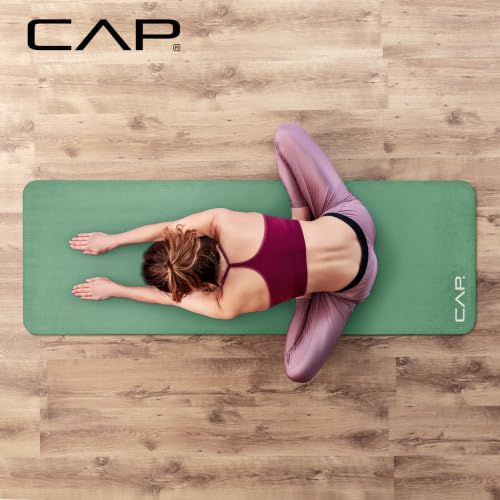 CAP 1" Extra Thick Yoga Mat, Exercise Mat with Strap, Multiple Colors - color: Green