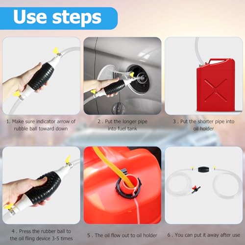 Gasoline Siphon Hose Pump, Hand Fuel Transfer Pump, Portable Hand Gas Pump with 16.4ft Siphon Hose, for Gasoline Gas Oil Fuel Petrol Diesel Fluid Water Fish Tank