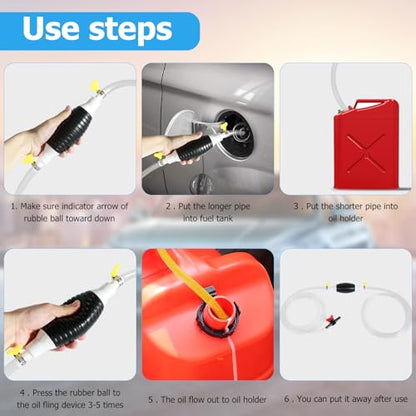 Gasoline Siphon Hose Pump, Hand Fuel Transfer Pump, Portable Hand Gas Pump with 16.4ft Siphon Hose, for Gasoline Gas Oil Fuel Petrol Diesel Fluid Water Fish Tank