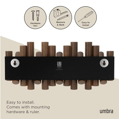 Umbra Picket Coat Rack, Wall Mount 5 Flip-Down Coat Hooks, Walnut - color: Walnut, size: 5-Hook