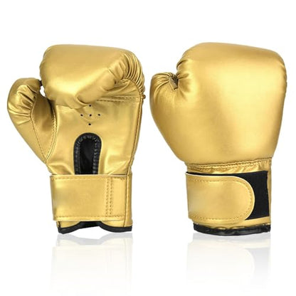 HERCHR Boxing Gloves, PU Leather Taekwondo Gloves Professional Fighting Children Boxing Training Gloves Thickened Punching Sparring Training Mitts for Kids - color: gold